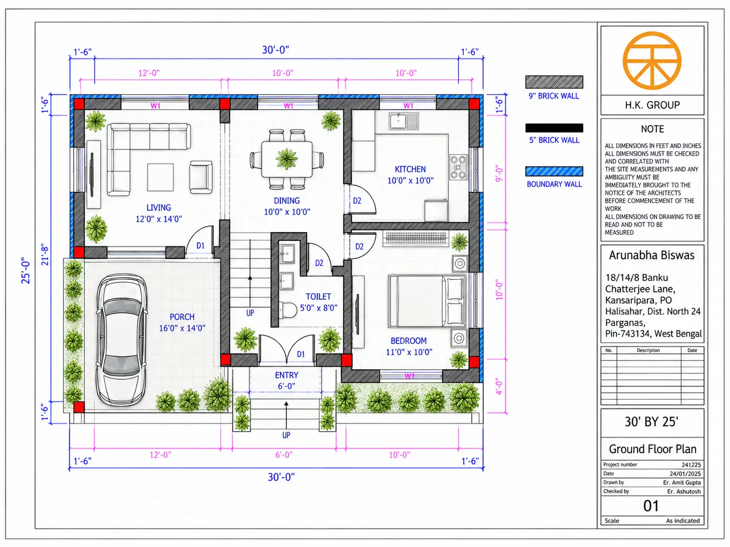 Duplex ground floor with living room, bedroom, dining, kitchen and stairs